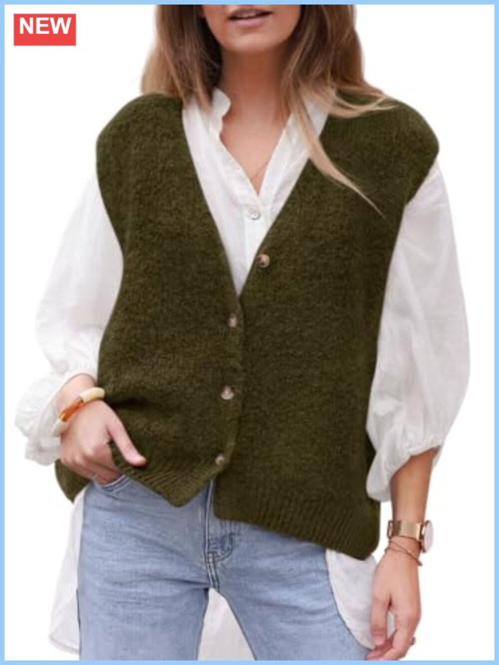 Womens Sleeveless Button Down Sweater Vest V Neck Knit Layering Top
